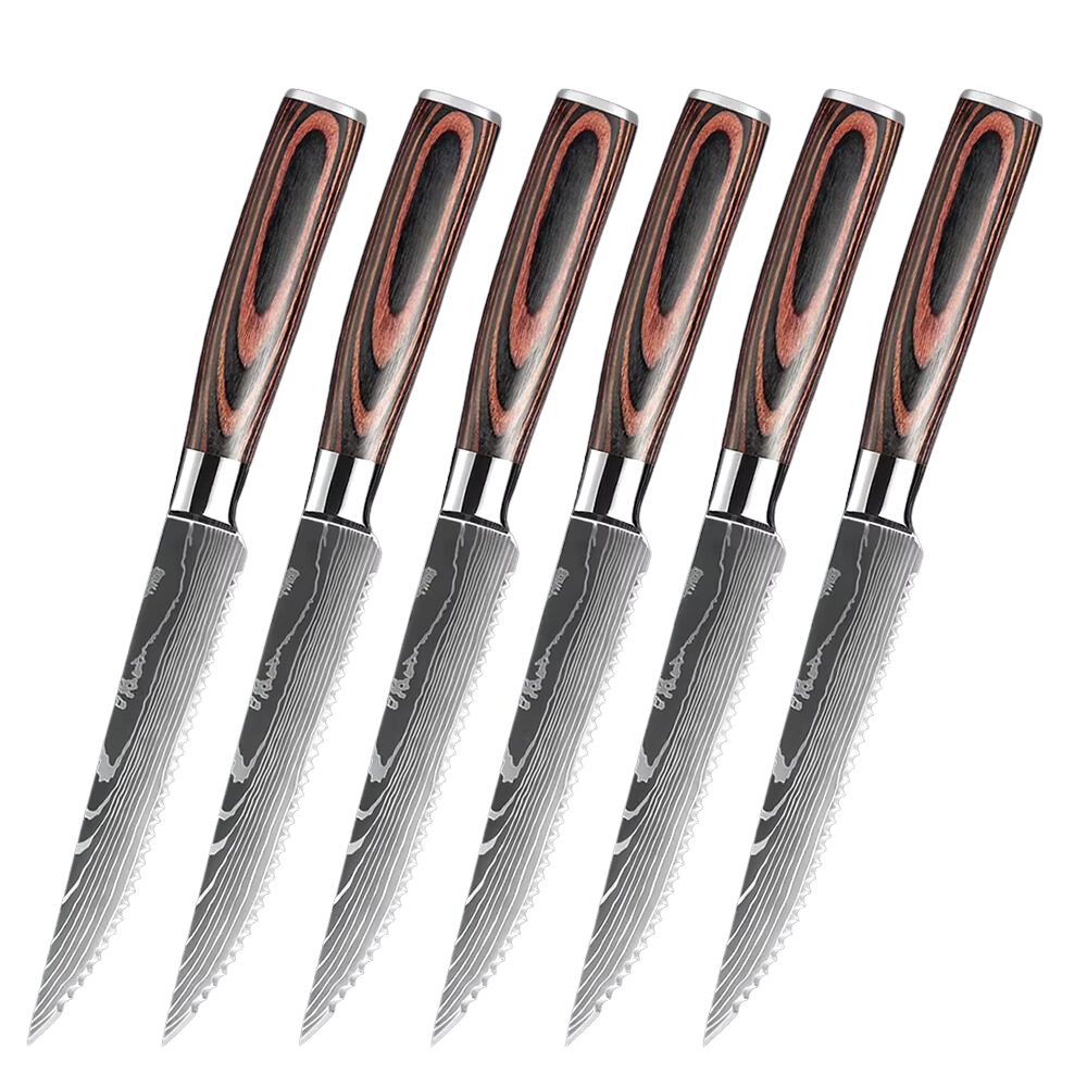 Japanese Stainless Steel Serrated Steak Knife Set of 5 | Sharp & Stylish Cutting Precision