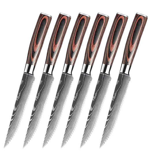 Japanese Stainless Steel Serrated Steak Knife Set of 5 | Sharp & Stylish Cutting Precision